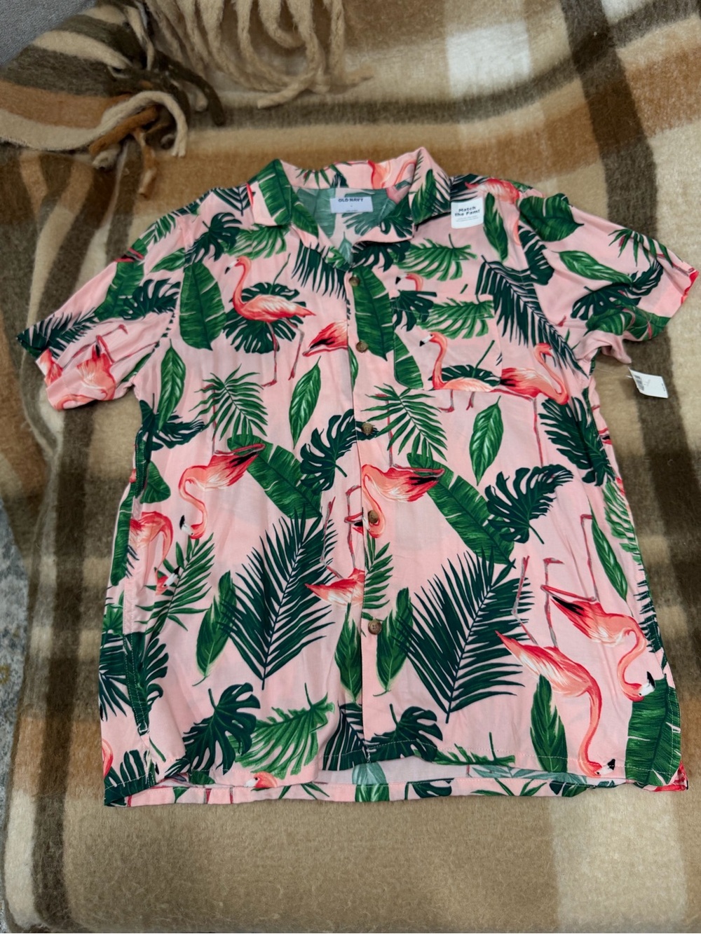 Old Navy Pink Tropical Leaf Camp Shirt
